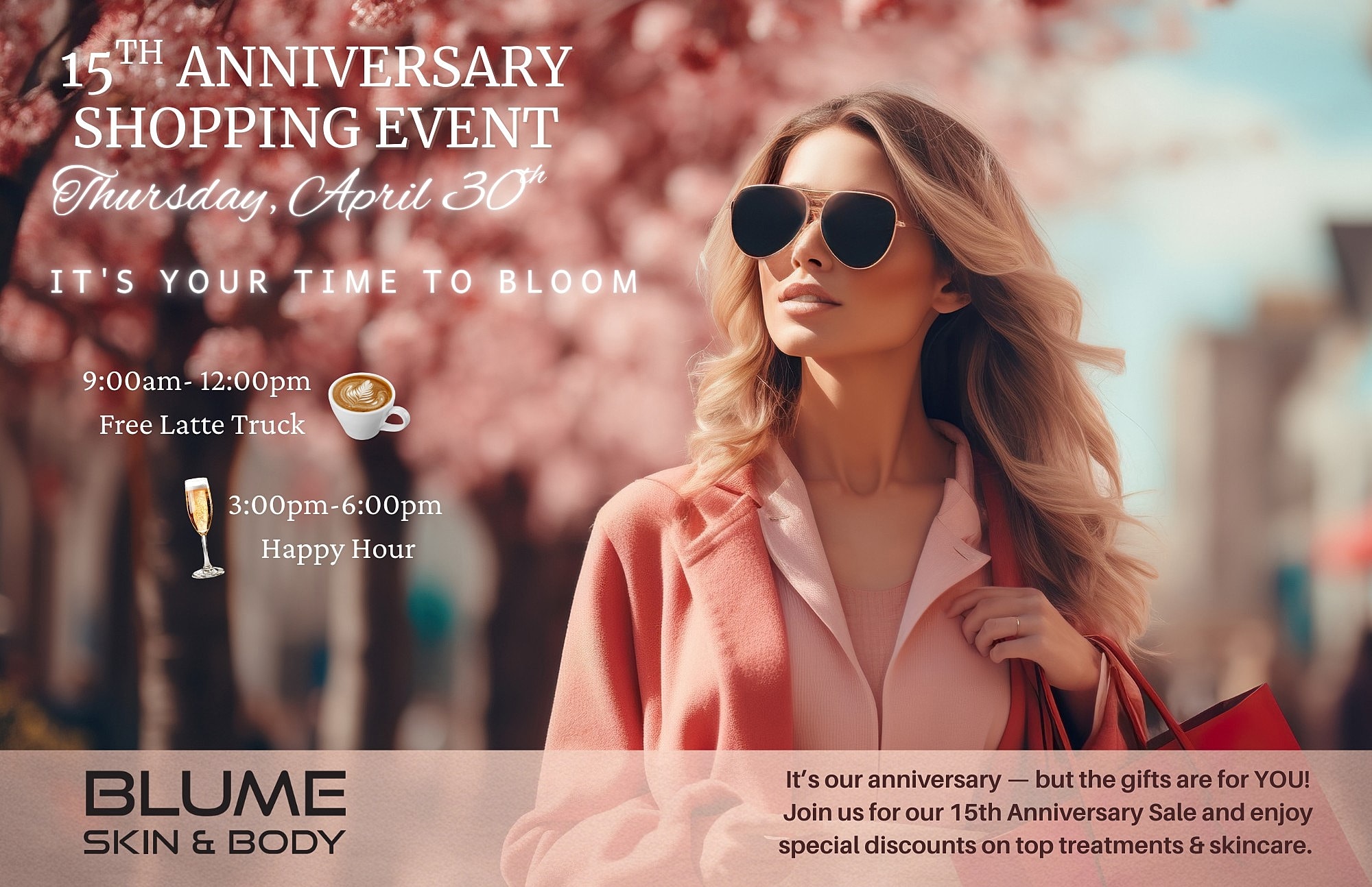15th anniversary shopping event at Blume Skin & Body