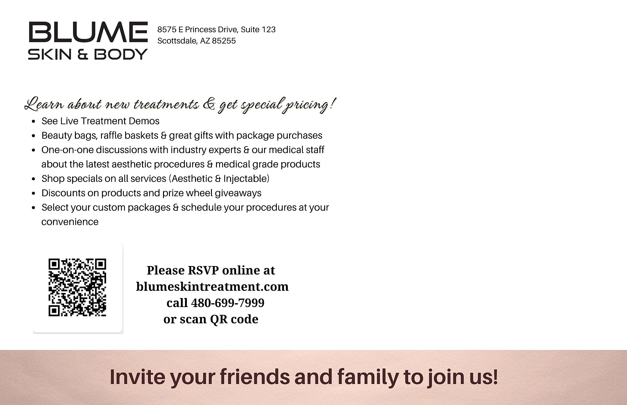 Blume Skin and Body event invitation details.