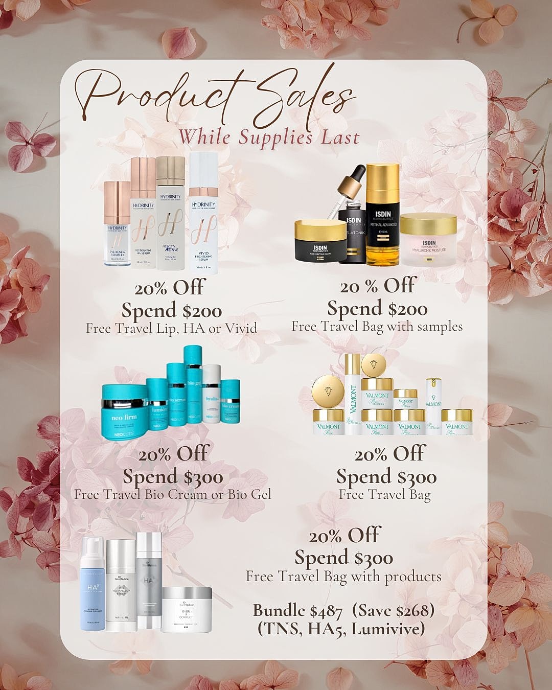 Product sales and discounts on skincare items.