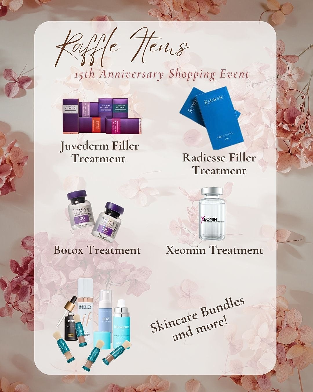 Raffle items for anniversary shopping event