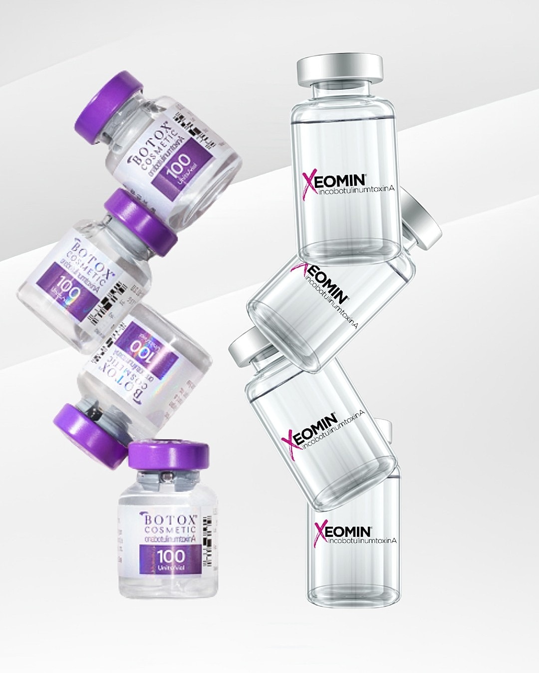 Botox and Xeomin cosmetic injection vials.