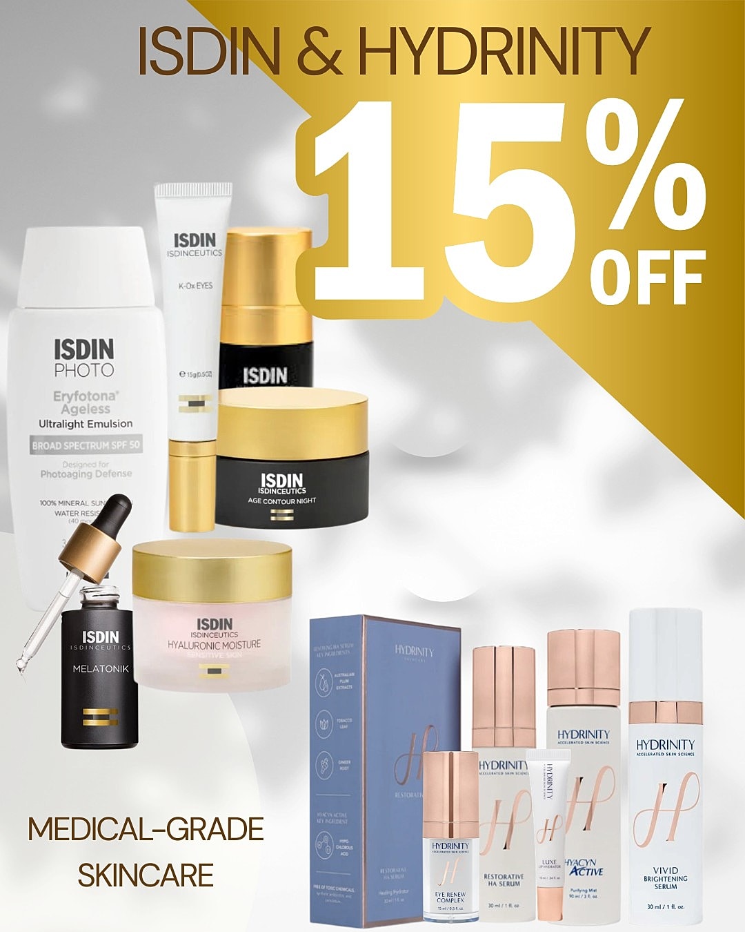 ISDIN and HYDRINITY skincare products with discount
