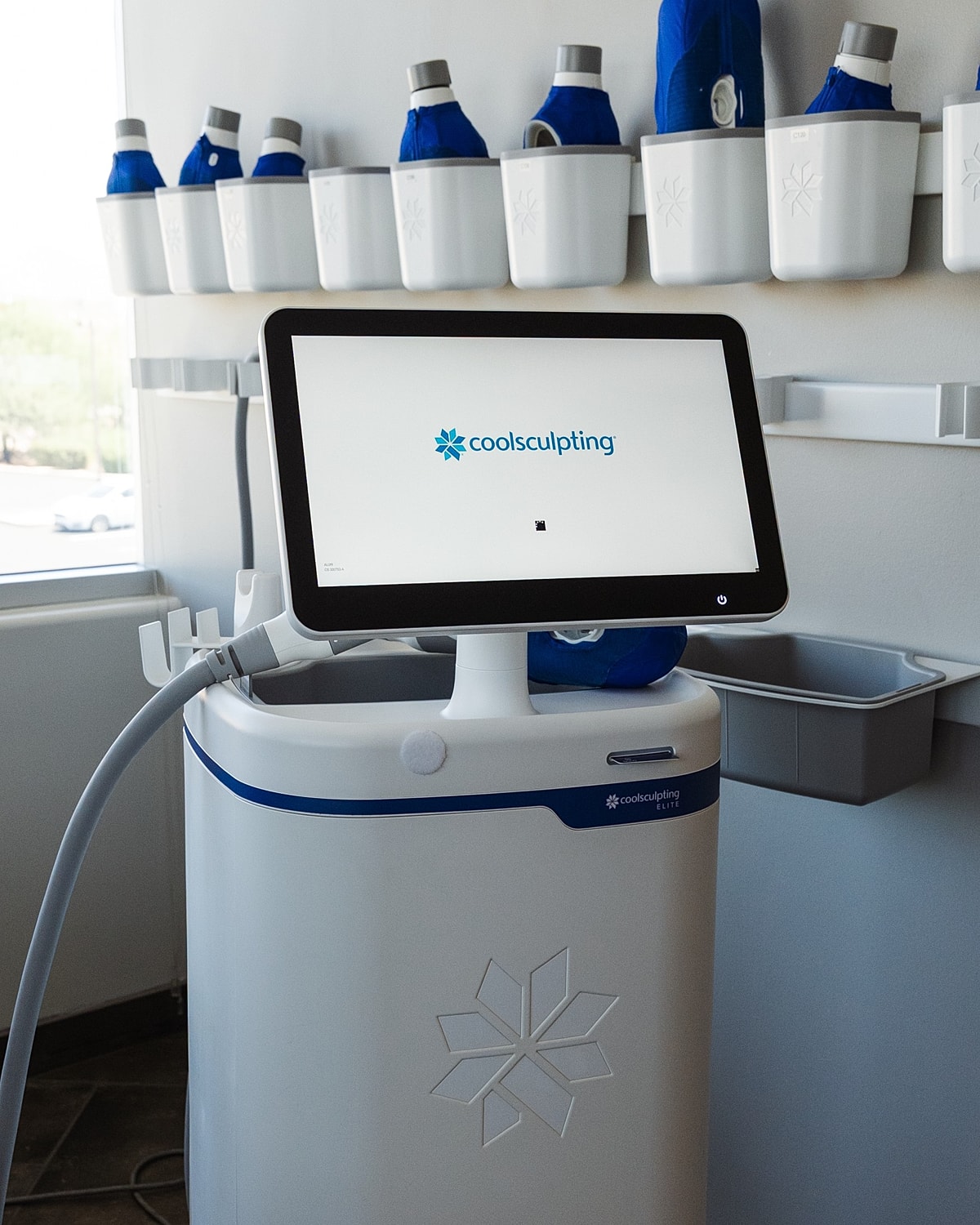 Botox injection procedure on a woman's forehead.