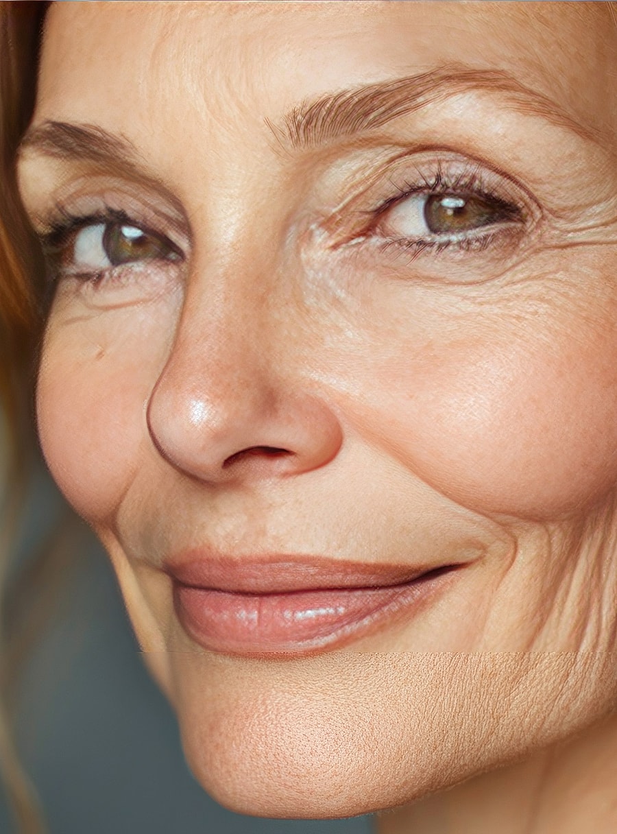 Close-up of a smiling woman's face.