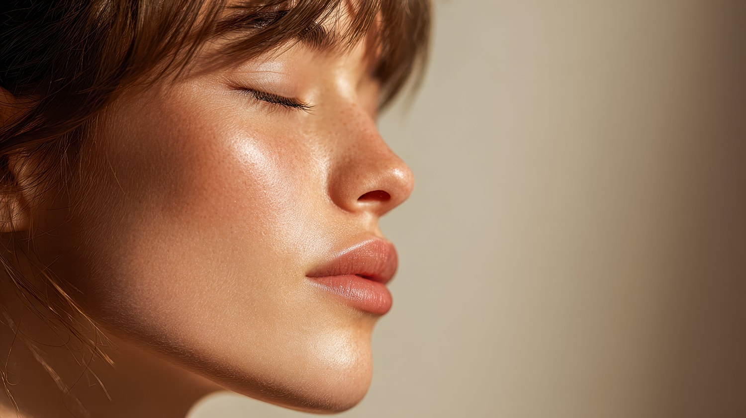 Close-up of a woman's serene profile.