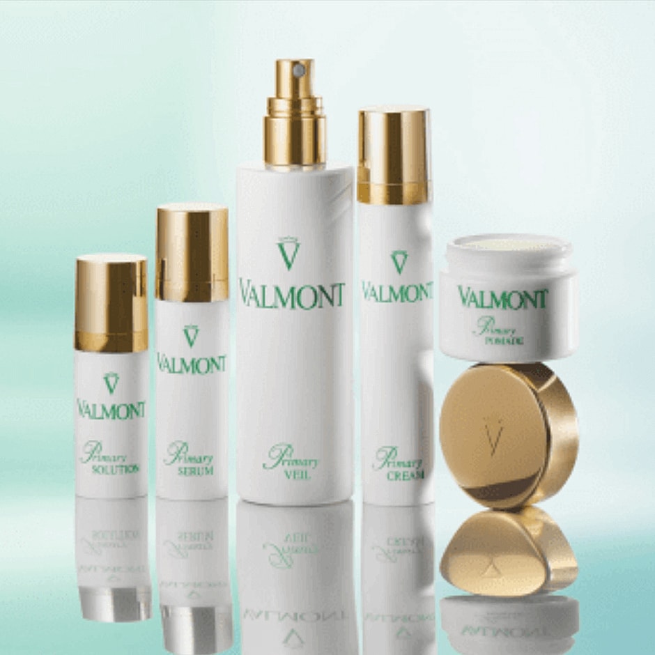 Valmont luxury skincare products in elegant display.