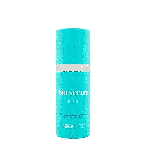 Biological anti-aging serum in turquoise packaging.