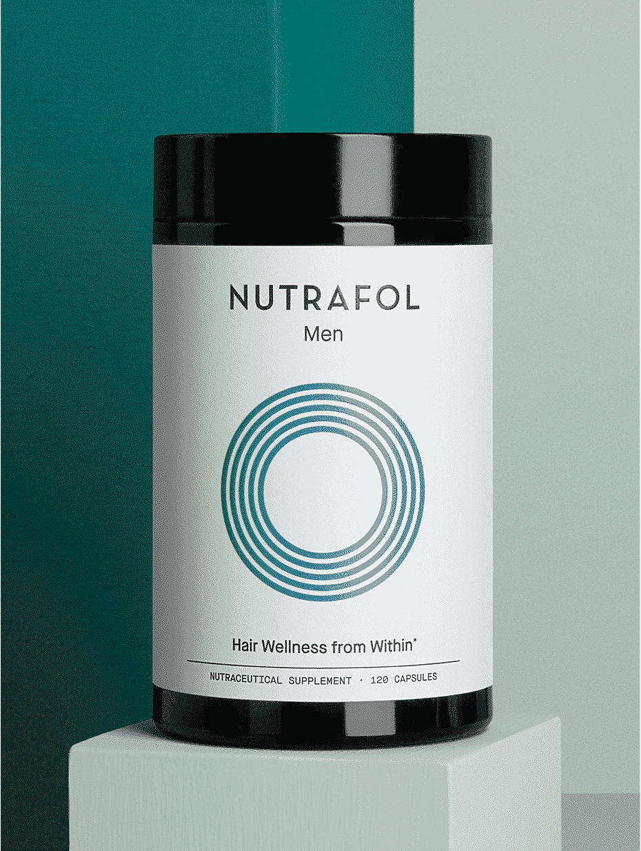 Nutrafol Men hair wellness supplement container.