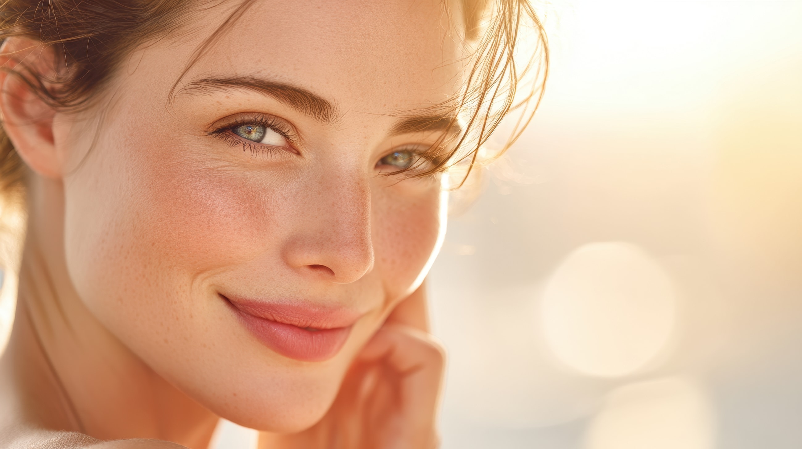 Smiling woman with natural beauty and soft lighting.