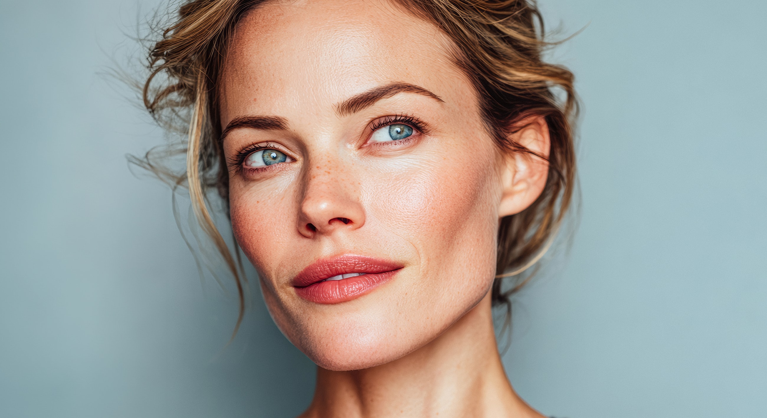 Close-up of a woman with natural beauty.