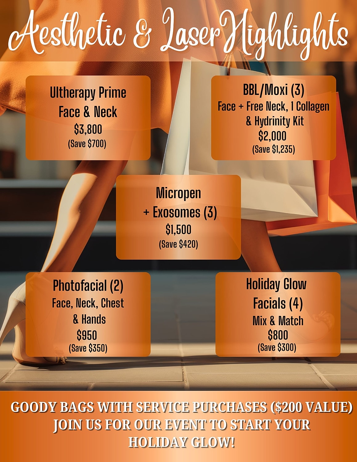 Aesthetic and laser treatment promotional offers.