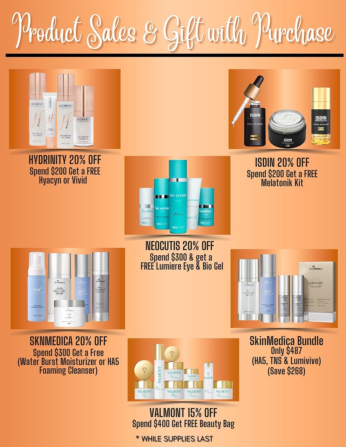 Skincare product sales and gift promotions flyer